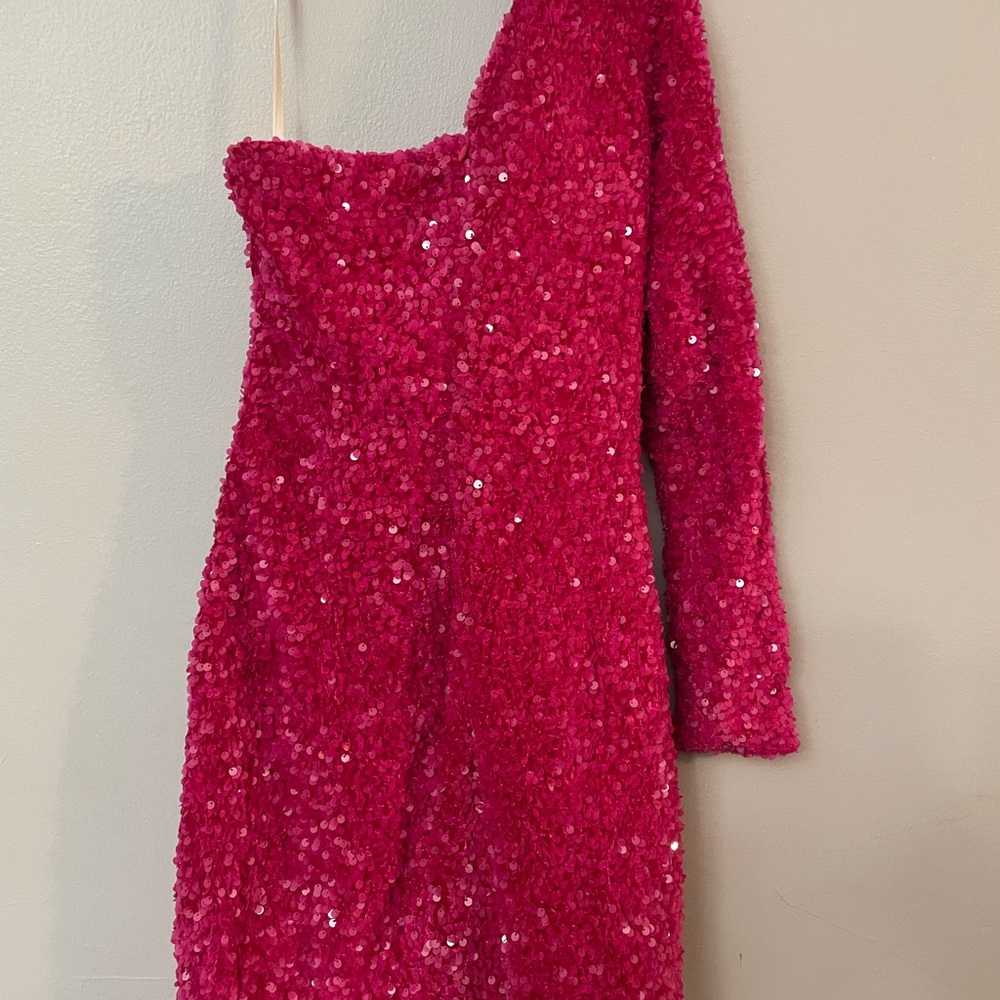 One-Shoulder Sequin Dress in Pink